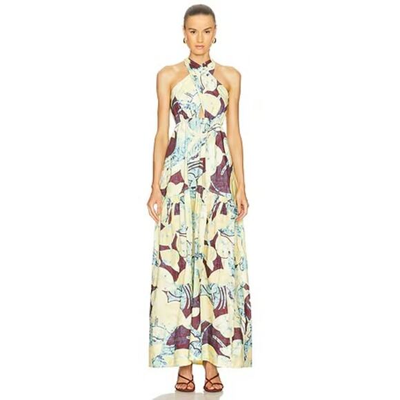 A.L.C Veronica Dress in Carob & Chardonnay Size 4 Maxi Poplin Summer Party - Picture 1 of 10